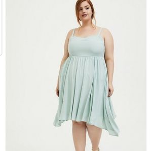 NWT Torrid Mint Blue Challis Sharkbite Skater Dress 3x